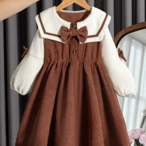 robe casual fille – coupe tubulaire avec nœud et manches longues automne hiver