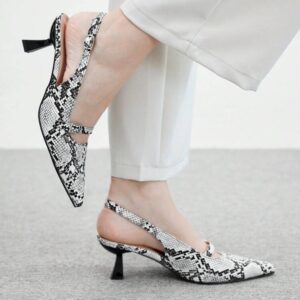 Chaussures Femme Slingback Noir Motif Serpent – Talon Élégant Taille 38