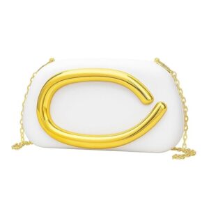 Pochette Blanche Chic en Acrylique avec Poignée “C” Dorée – Sac de Soirée Élégant