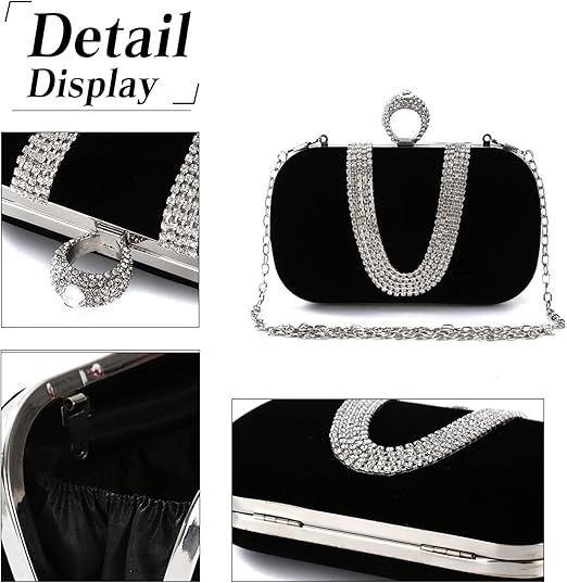 Sac de Soirée Femme en Velours avec Strass – Pochette Élégante Mariage & Cocktail – Image 4
