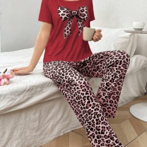ensemble pyjama femme imprimé léopard – haut & pantalon confort