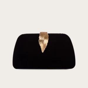 Pochette de Soirée en Velours avec Motif Feuilles d’Or – Élégance Chic