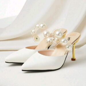 Mules Femme Élégantes à Talon Haut avec Perles Dorées – Chaussures de Soirée Pointure 38