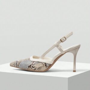 Escarpins Slingback Femme Imprimé Serpent Beige – Talon Aiguille Élégant