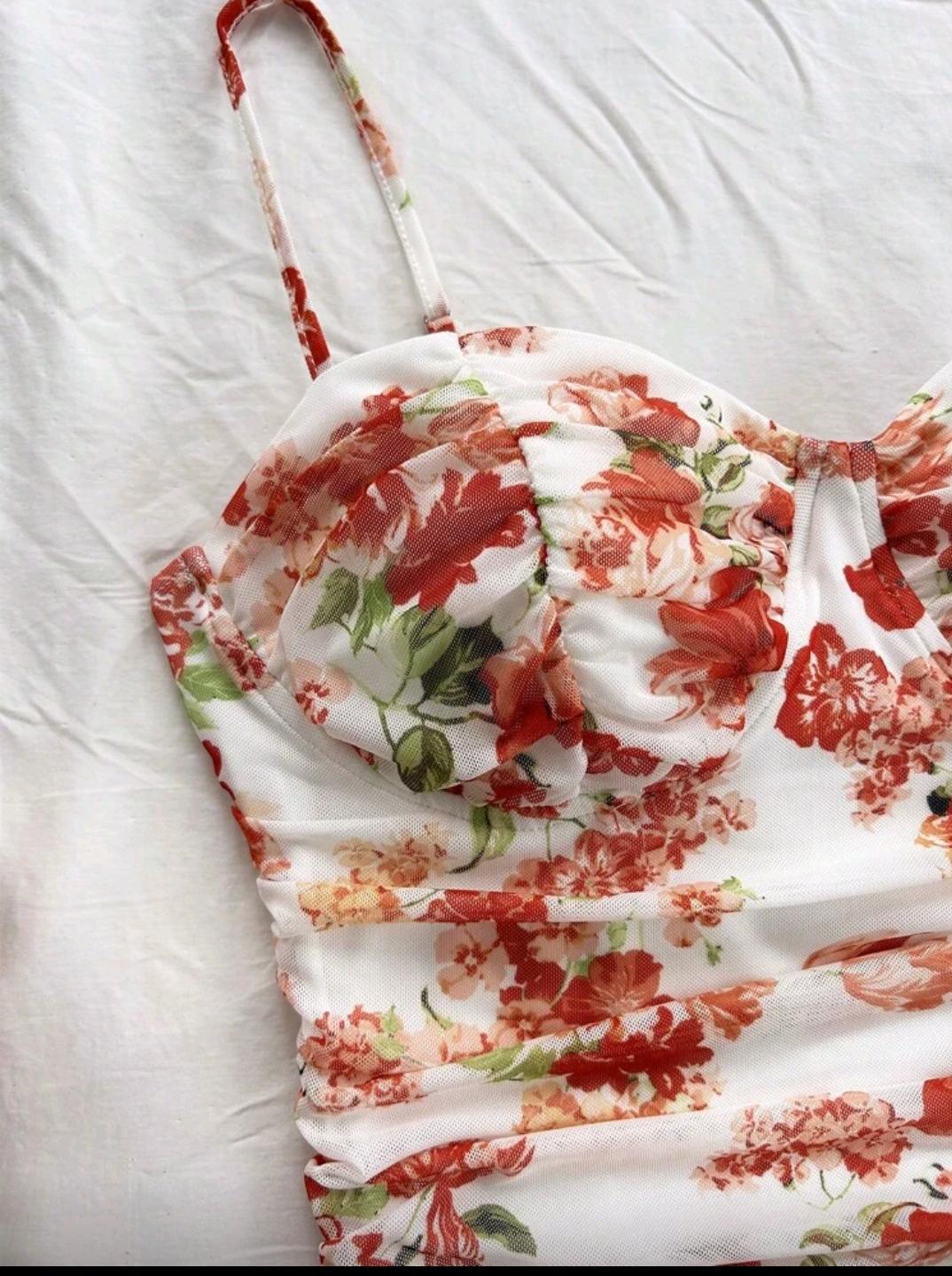Robe Ajustée Femme à Volants – Motif Roses, Style Rétro Sexy – Image 6