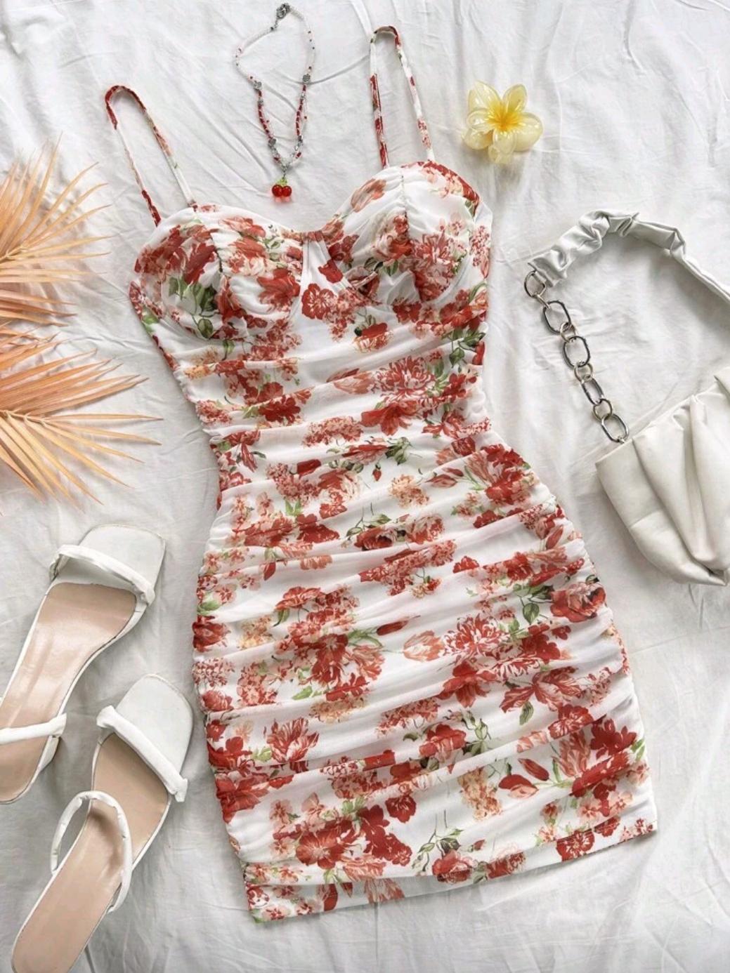 Robe Ajustée Femme à Volants – Motif Roses, Style Rétro Sexy – Image 4