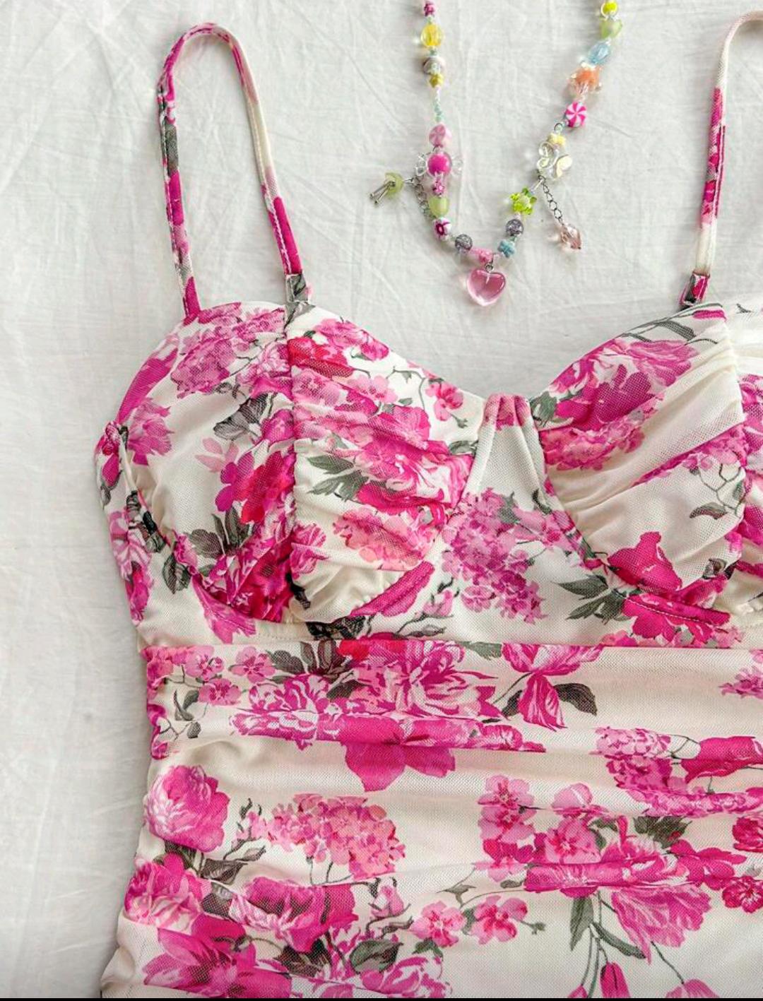 Robe Ajustée Femme à Volants – Motif Roses, Style Rétro Sexy – Image 3